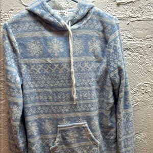 Ardene Blue Hoodie with Nordic Pattern and Soft Fleece Fabric